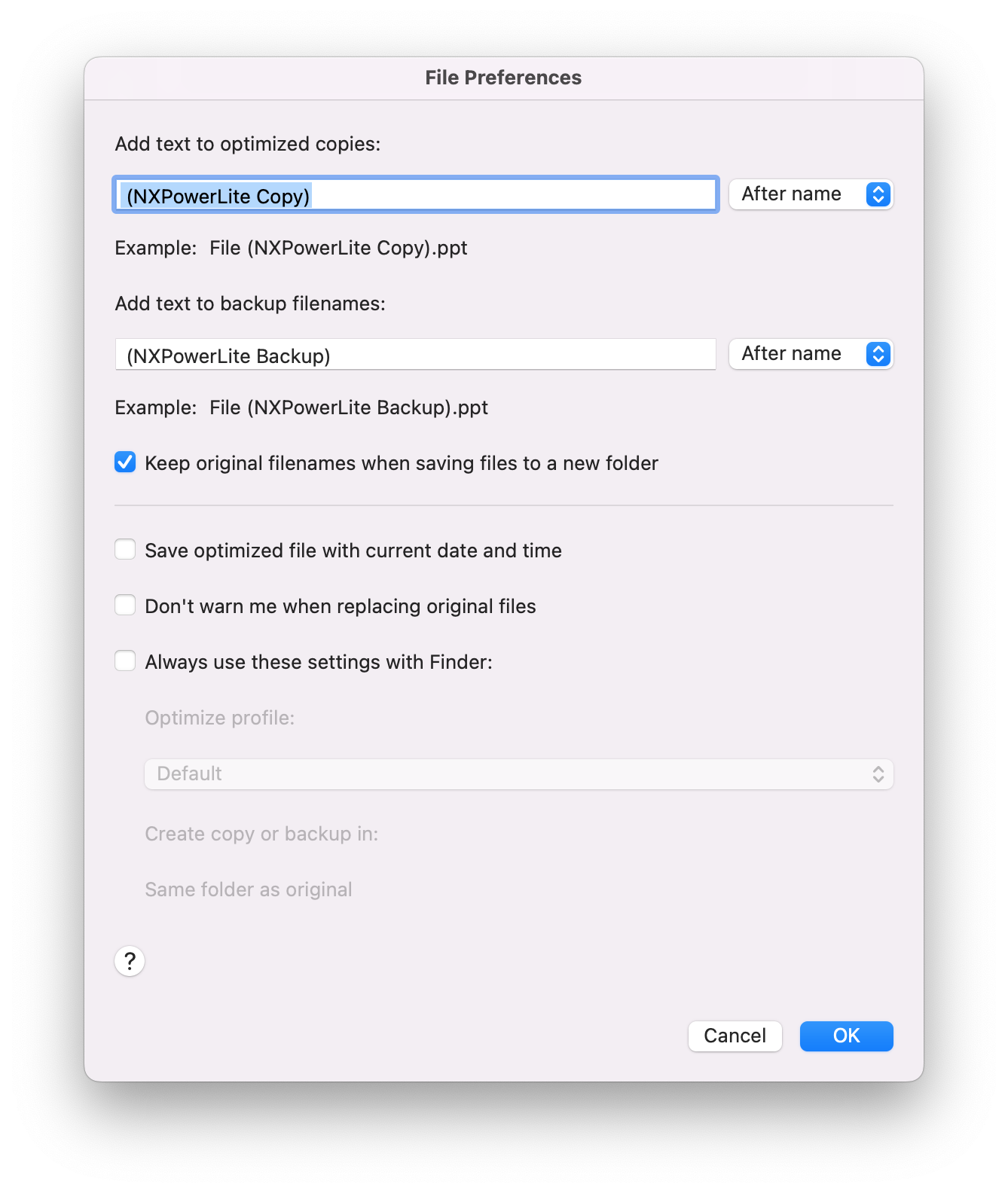 NXPowerLite Desktop preferences – Neuxpower